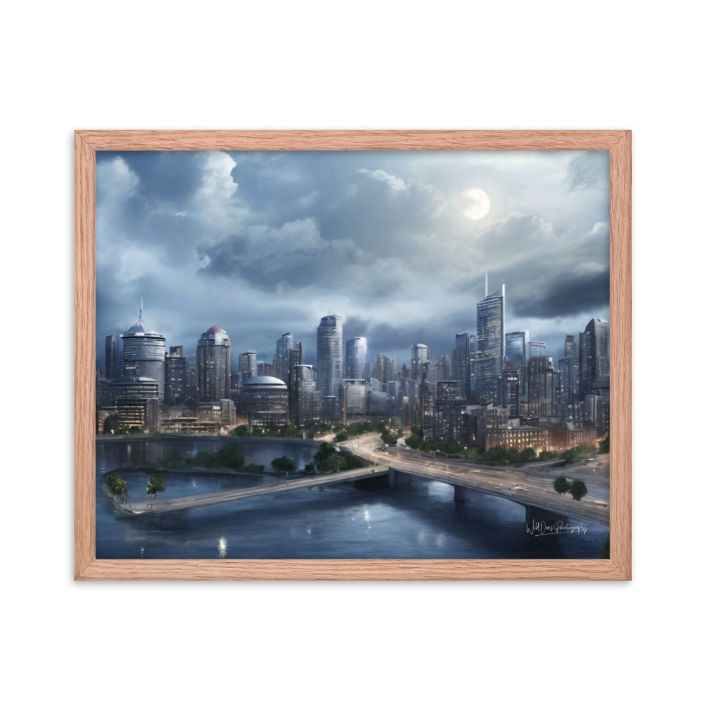 Night City Landing - Framed Paintography
