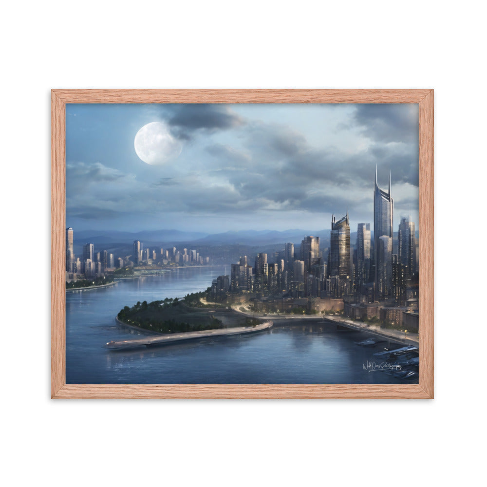 Night City Moon - Framed Paintography