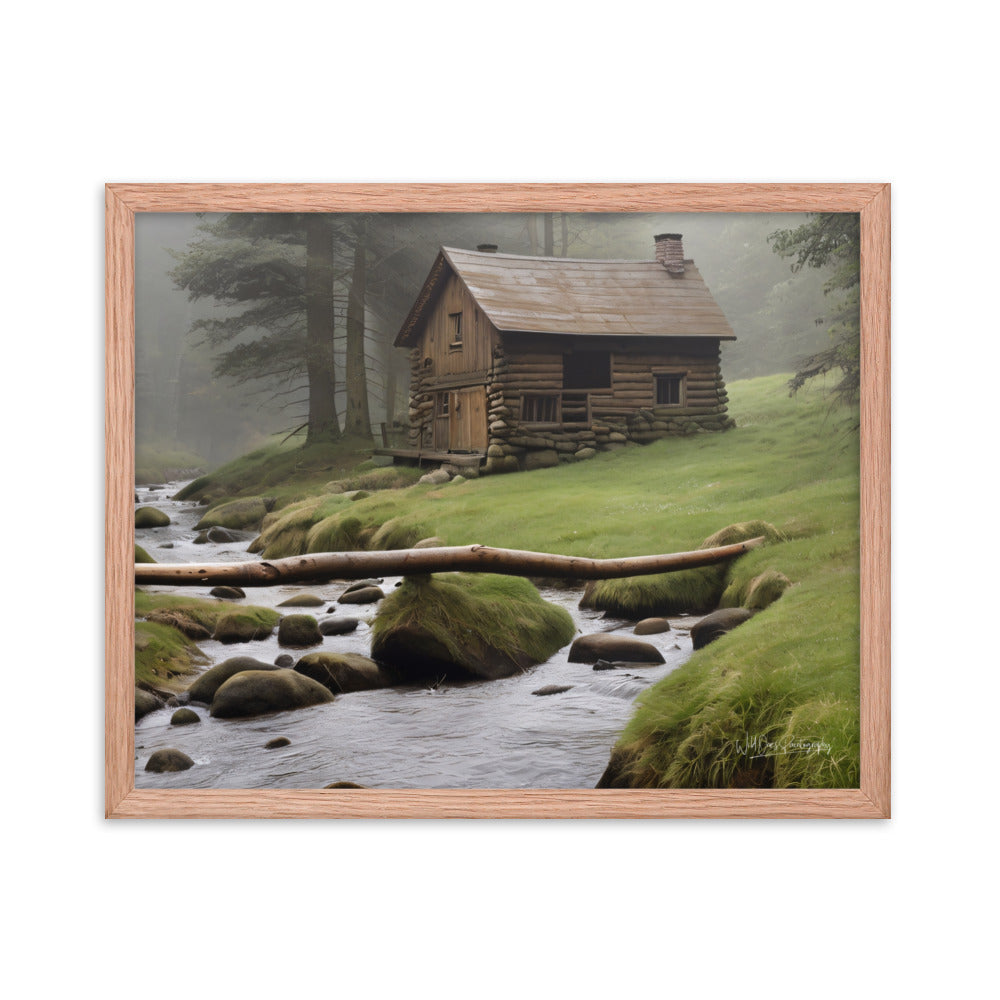 Misty Forest Cabin - Framed Paintography