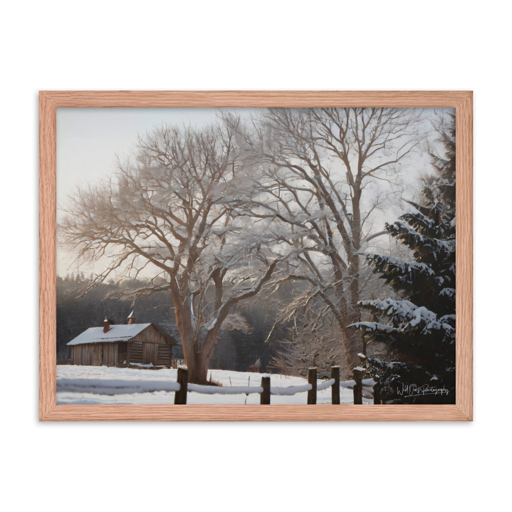 Winter Wonder Cabin - Framed Paintography