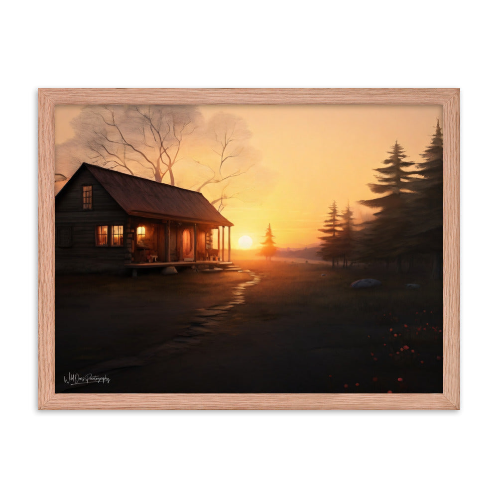 Sunset Cabin - Framed Paintography