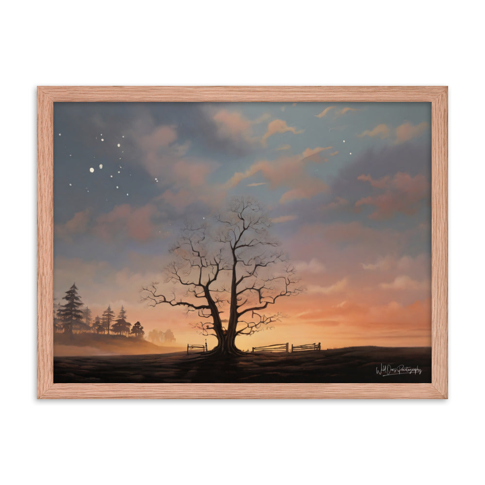 Split Tree Sunset - Framed Paintography