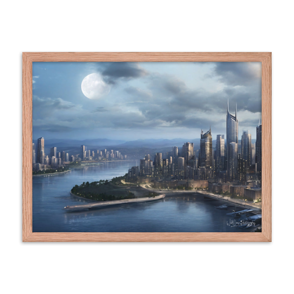 Night City Moon - Framed Paintography