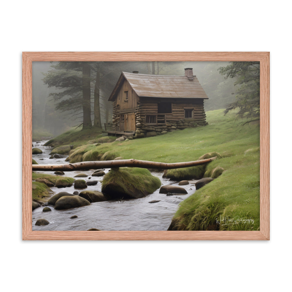 Misty Forest Cabin - Framed Paintography
