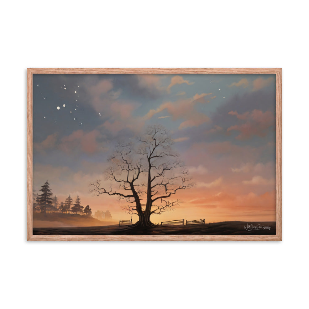 Split Tree Sunset - Framed Paintography