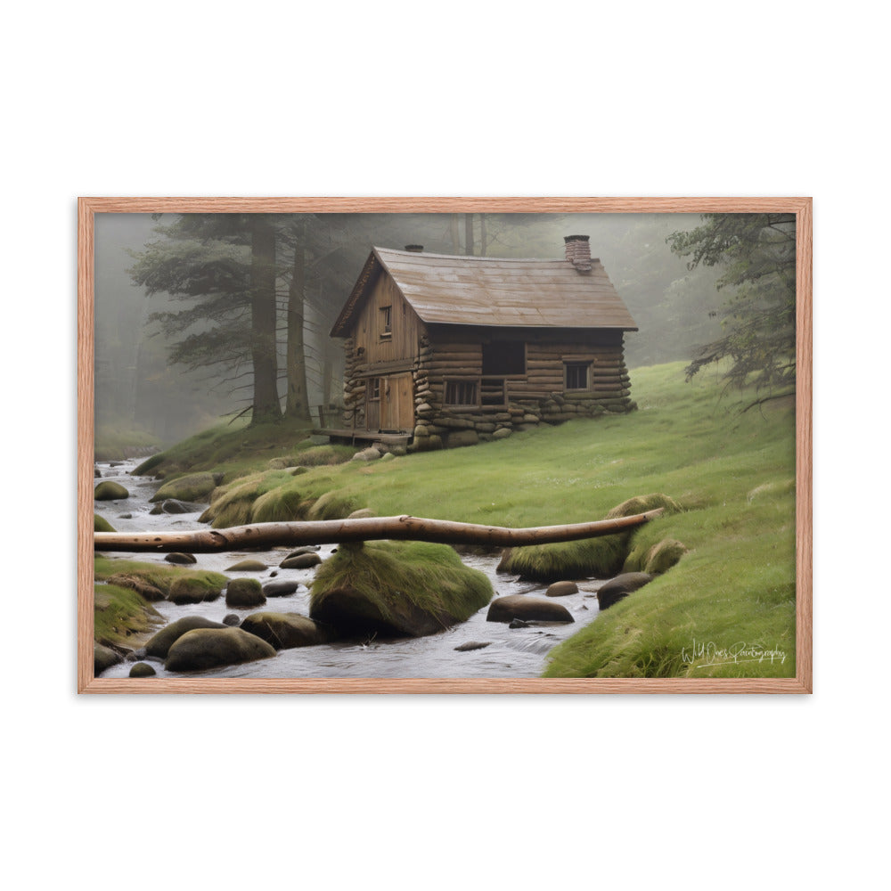 Misty Forest Cabin - Framed Paintography