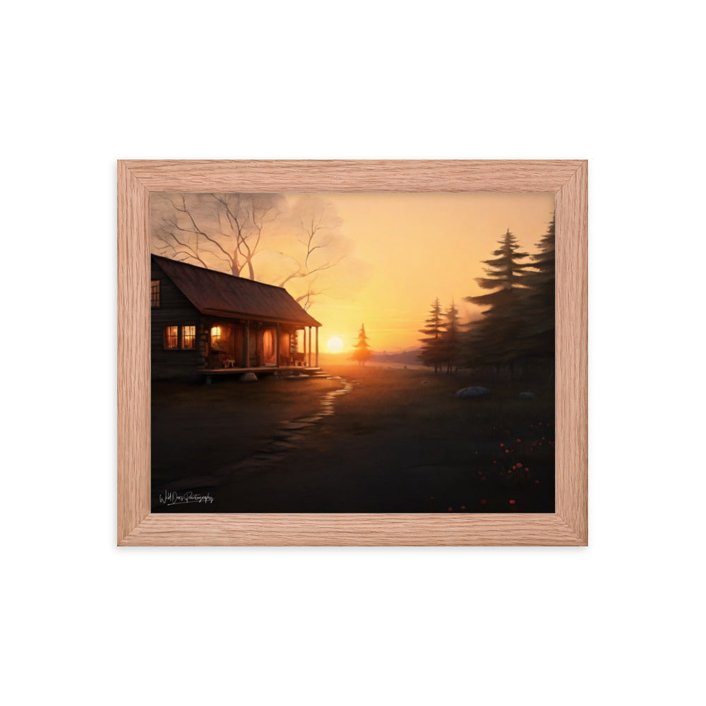 Sunset Cabin - Framed Paintography