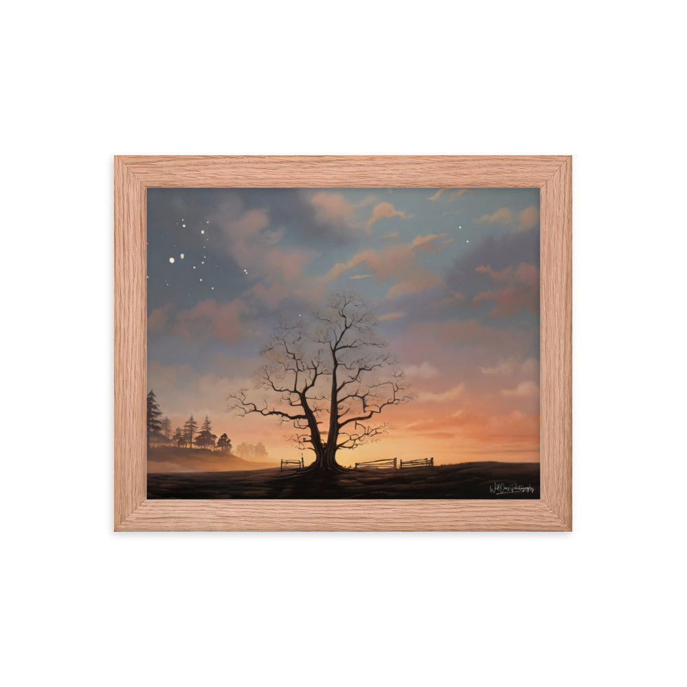 Split Tree Sunset - Framed Paintography