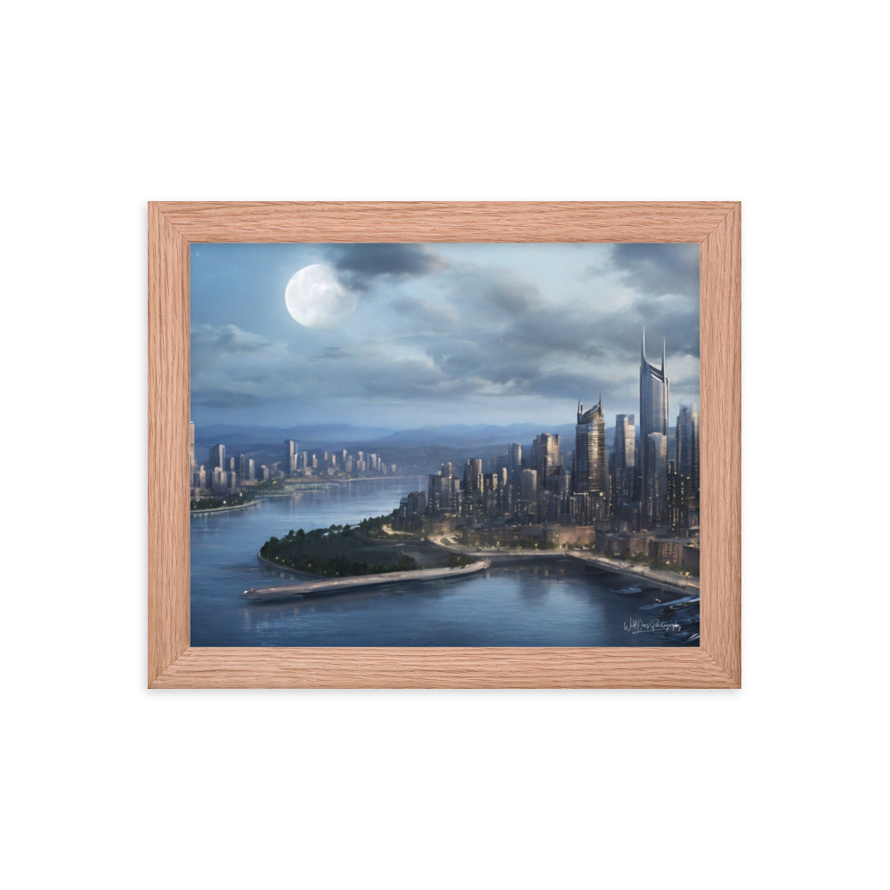 Night City Moon - Framed Paintography