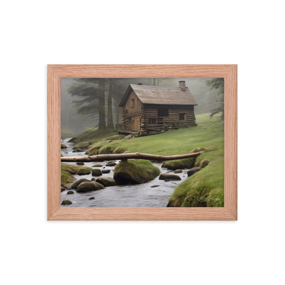 Misty Forest Cabin - Framed Paintography