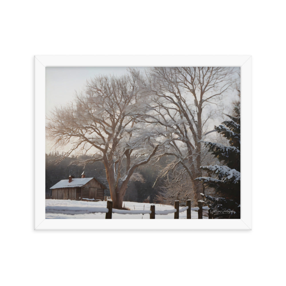 Winter Wonder Cabin - Framed Paintography