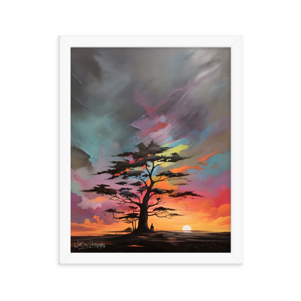 Vibrant Tree Sunset - Framed Paintography