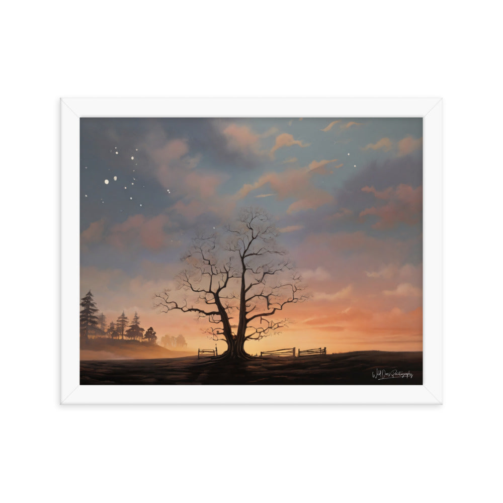 Split Tree Sunset - Framed Paintography