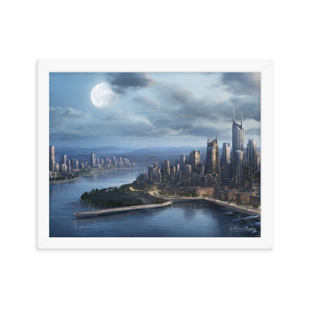 Night City Moon - Framed Paintography