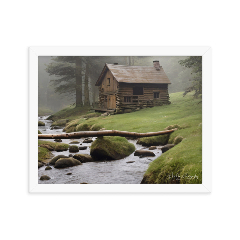 Misty Forest Cabin - Framed Paintography