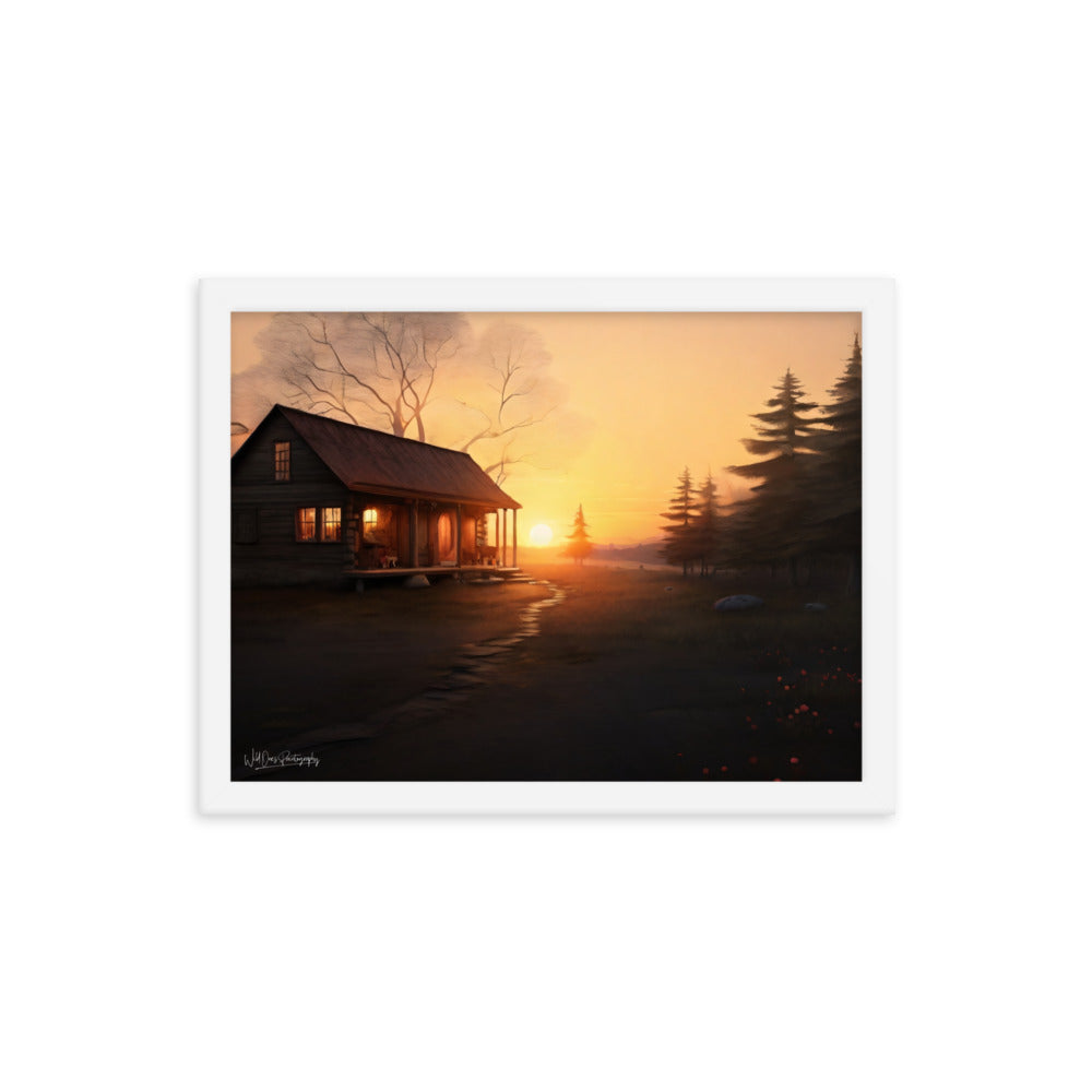 Sunset Cabin - Framed Paintography