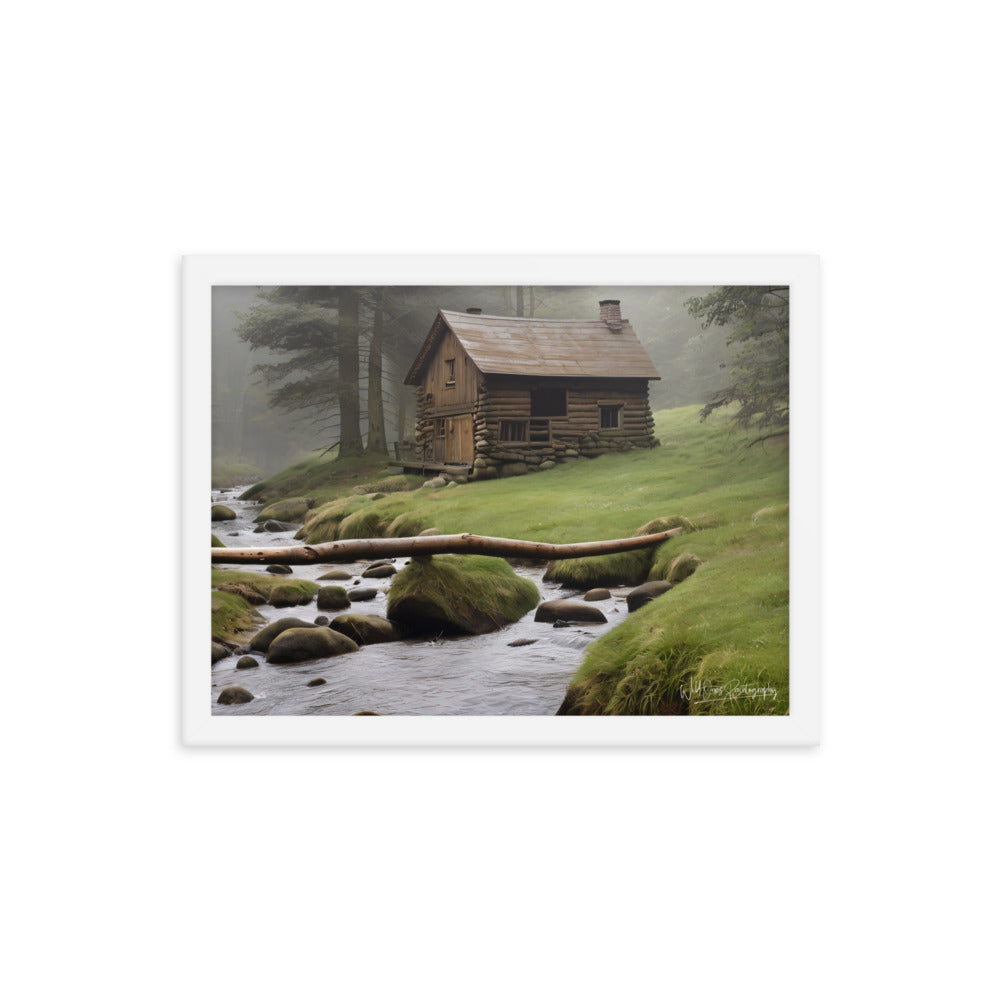 Misty Forest Cabin - Framed Paintography