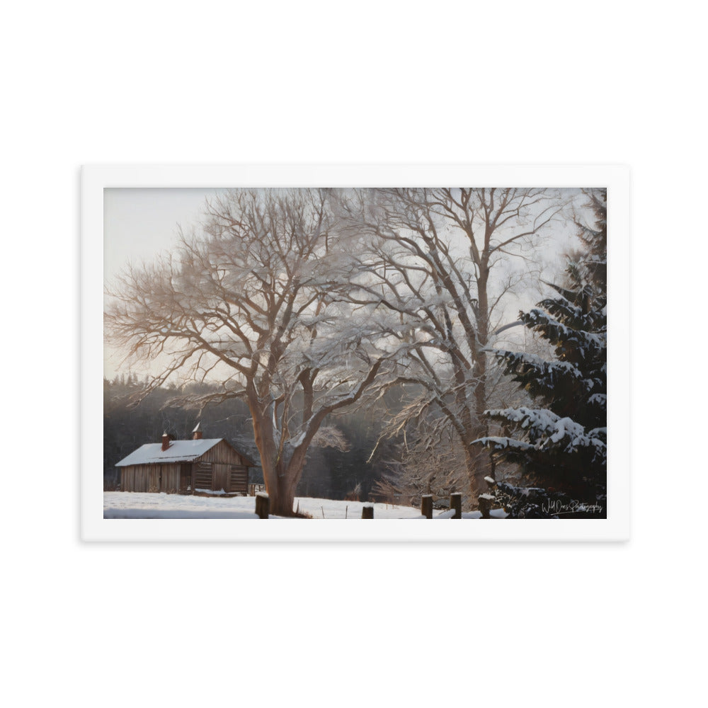 Winter Wonder Cabin - Framed Paintography