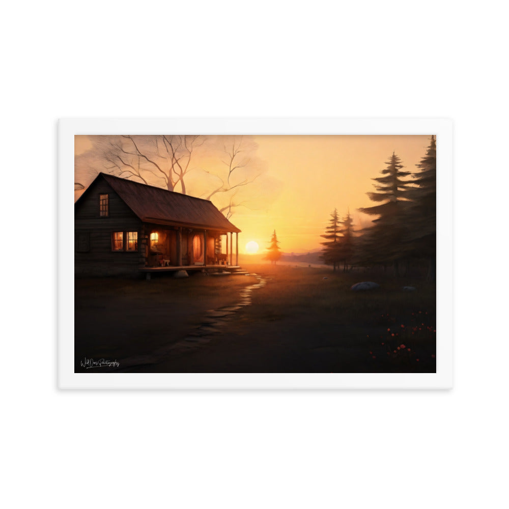 Sunset Cabin - Framed Paintography