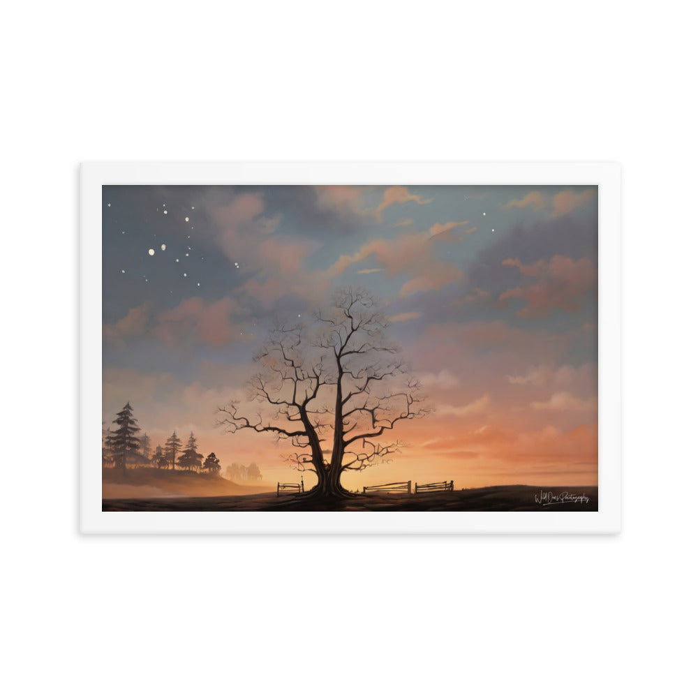 Split Tree Sunset - Framed Paintography