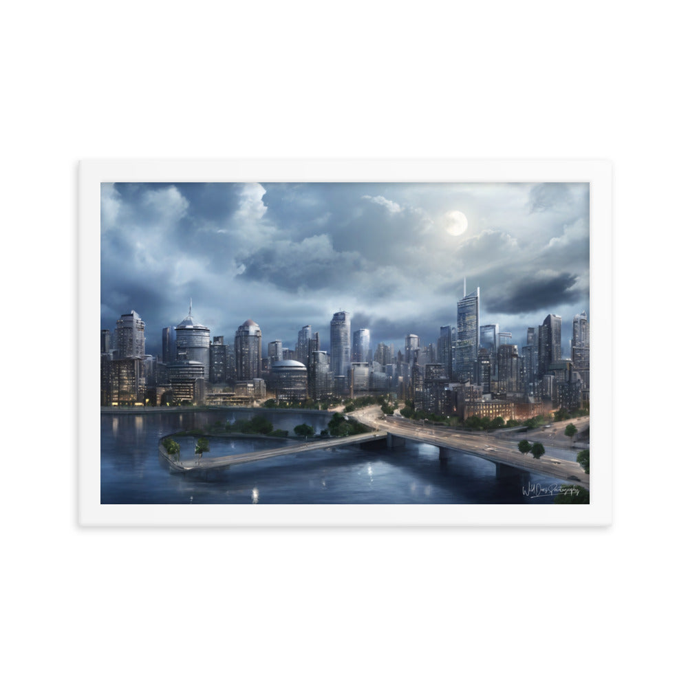 Night City Landing - Framed Paintography