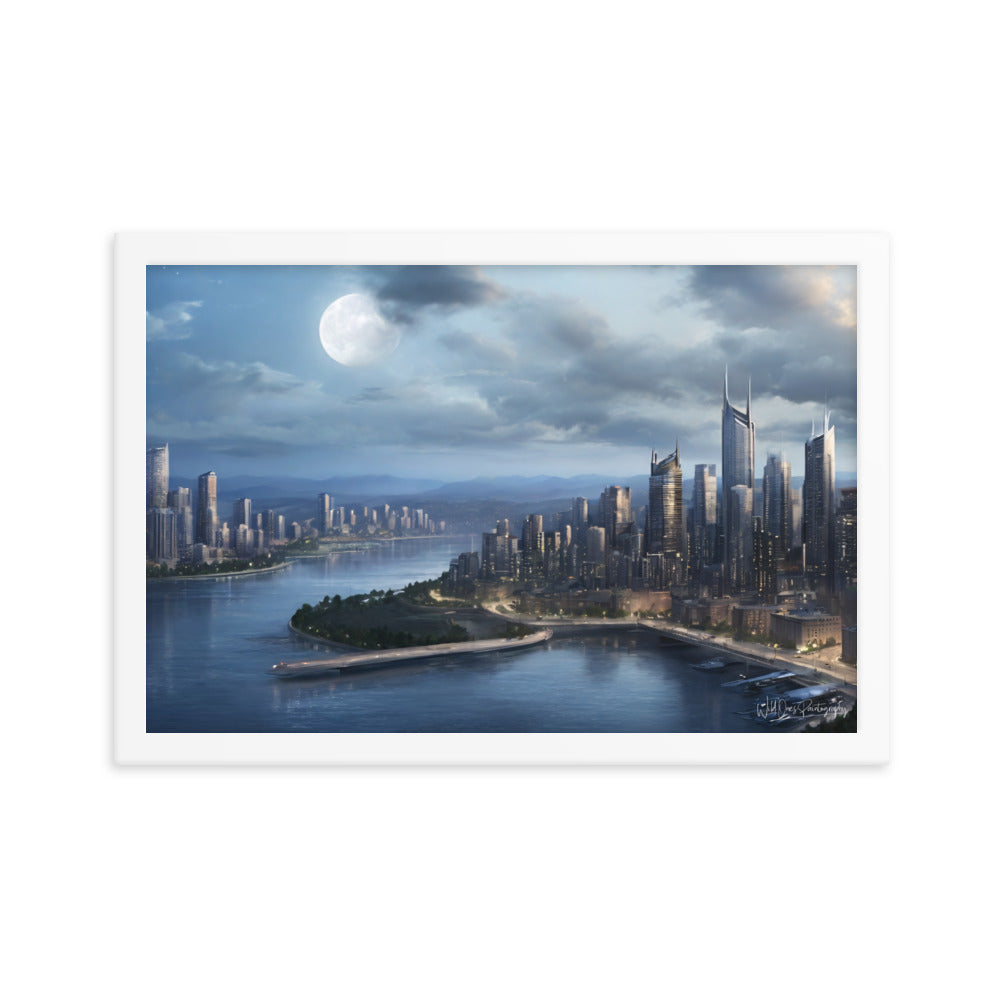 Night City Moon - Framed Paintography