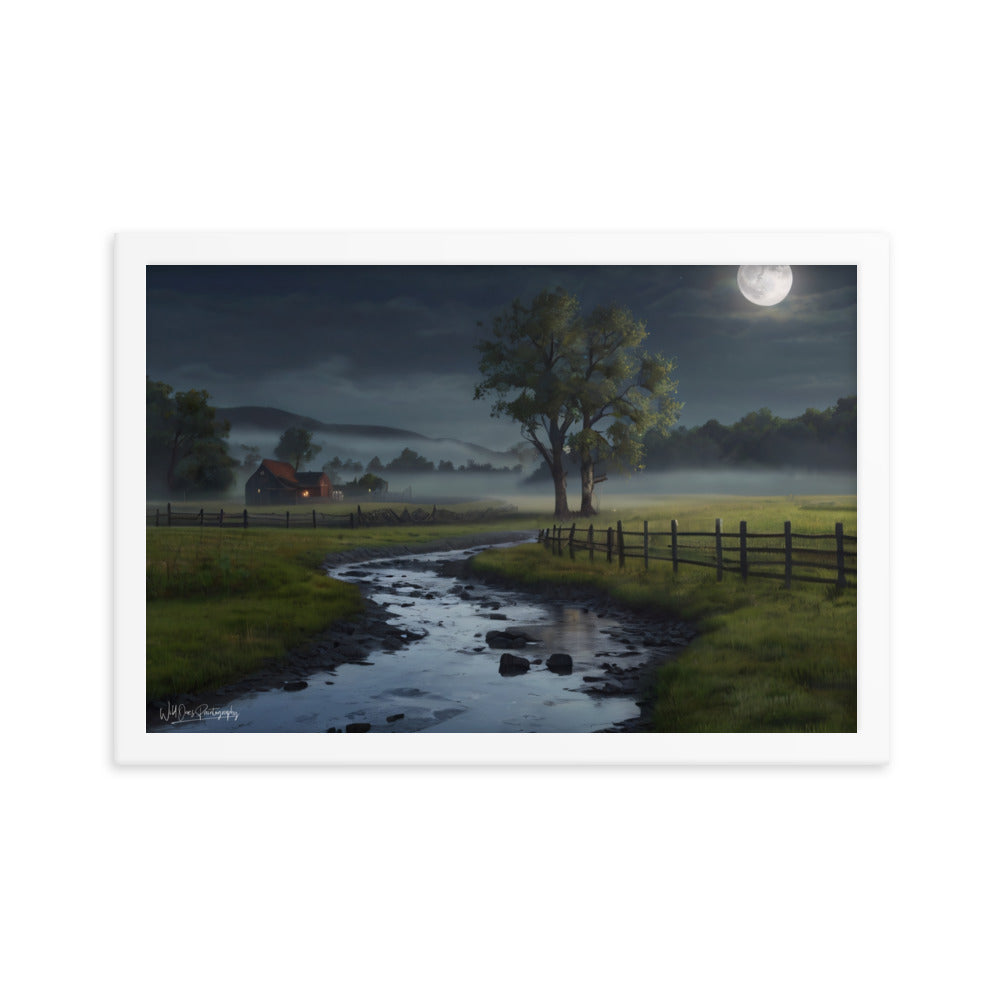 Misty Moon Creek - Framed Paintography