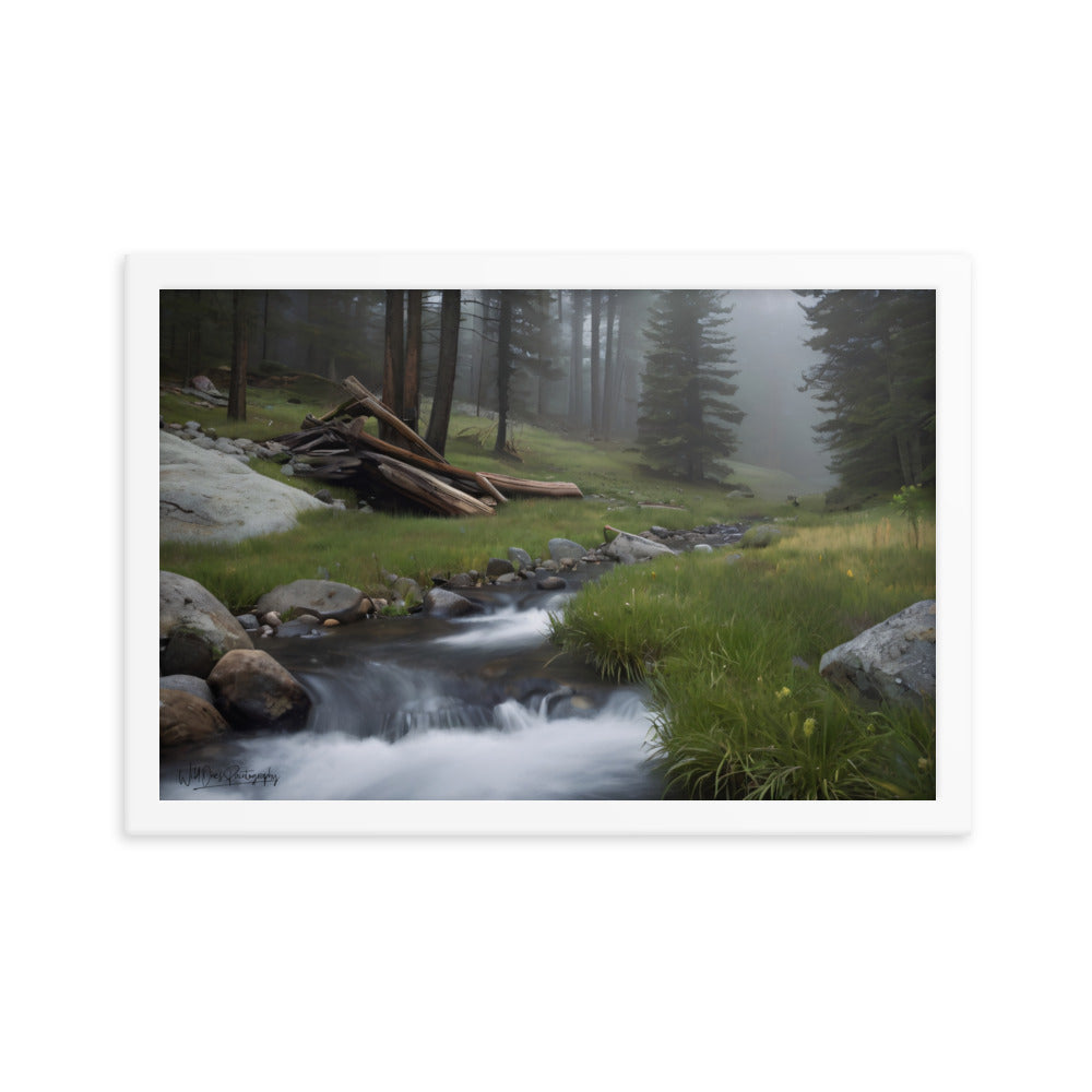 Misty Woodland Stream - Framed Paintography