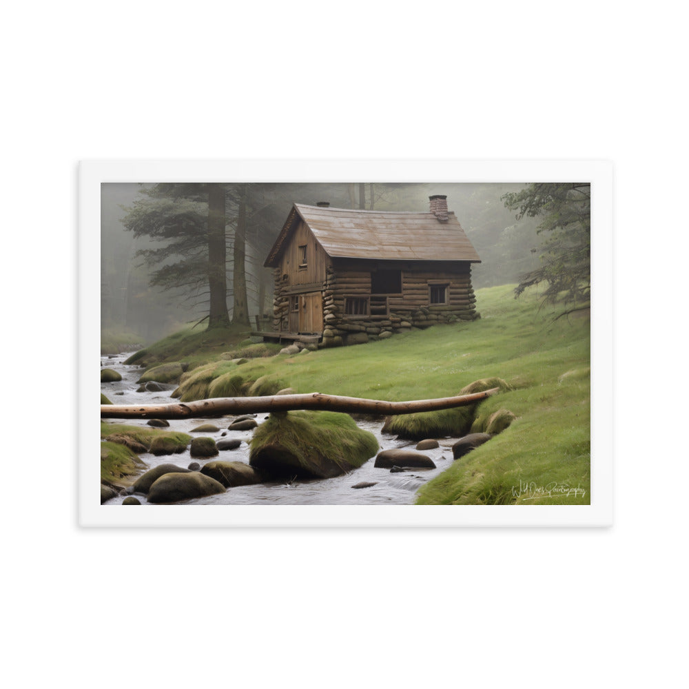 Misty Forest Cabin - Framed Paintography