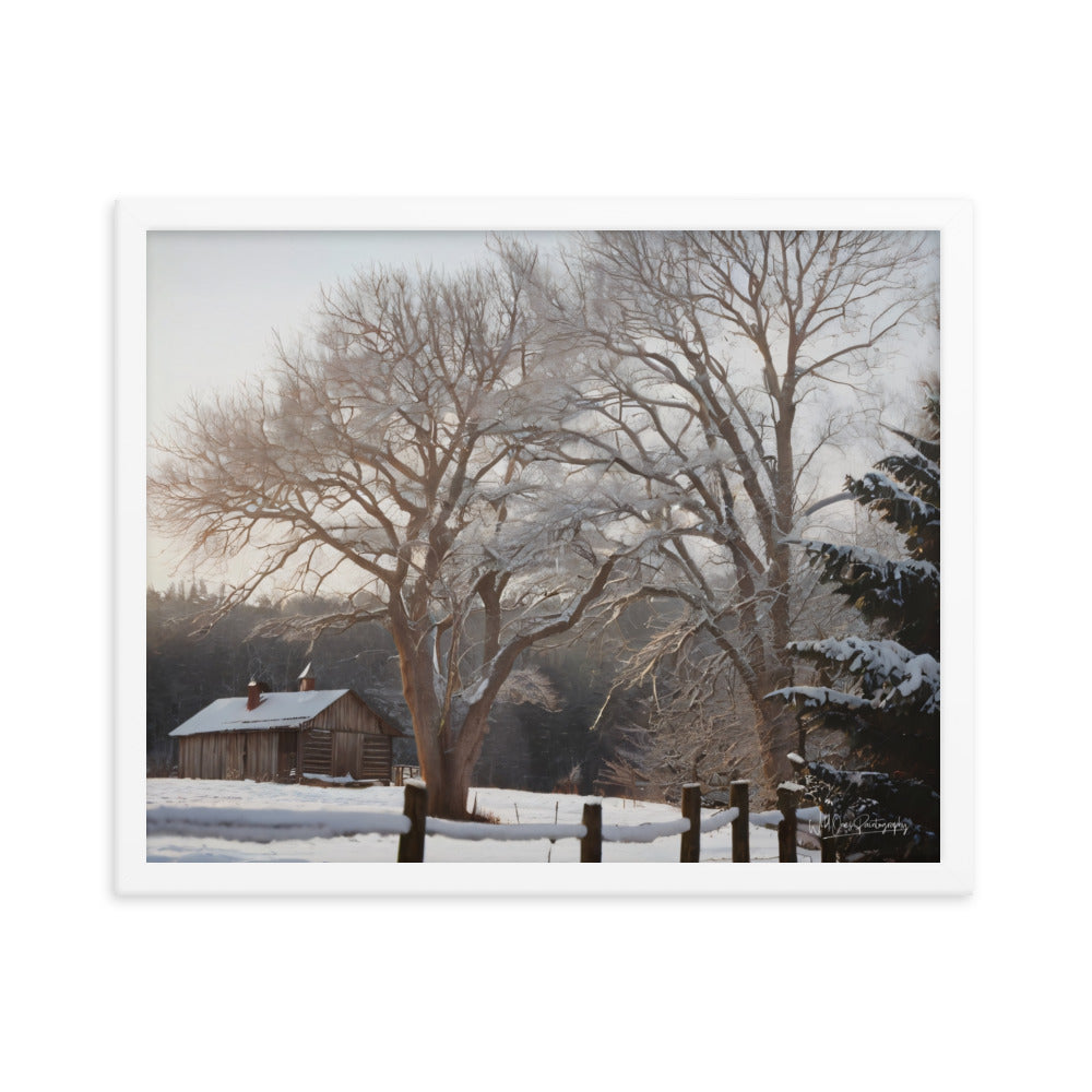 Winter Wonder Cabin - Framed Paintography