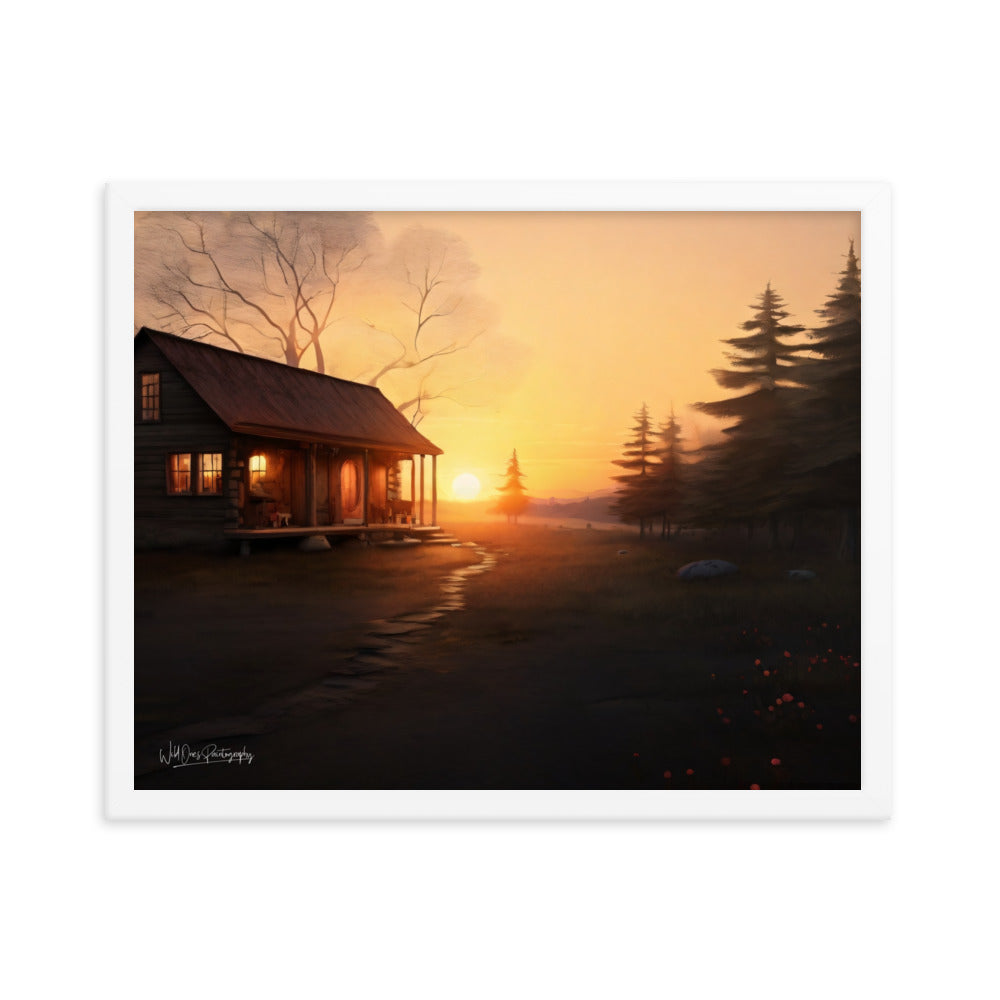 Sunset Cabin - Framed Paintography