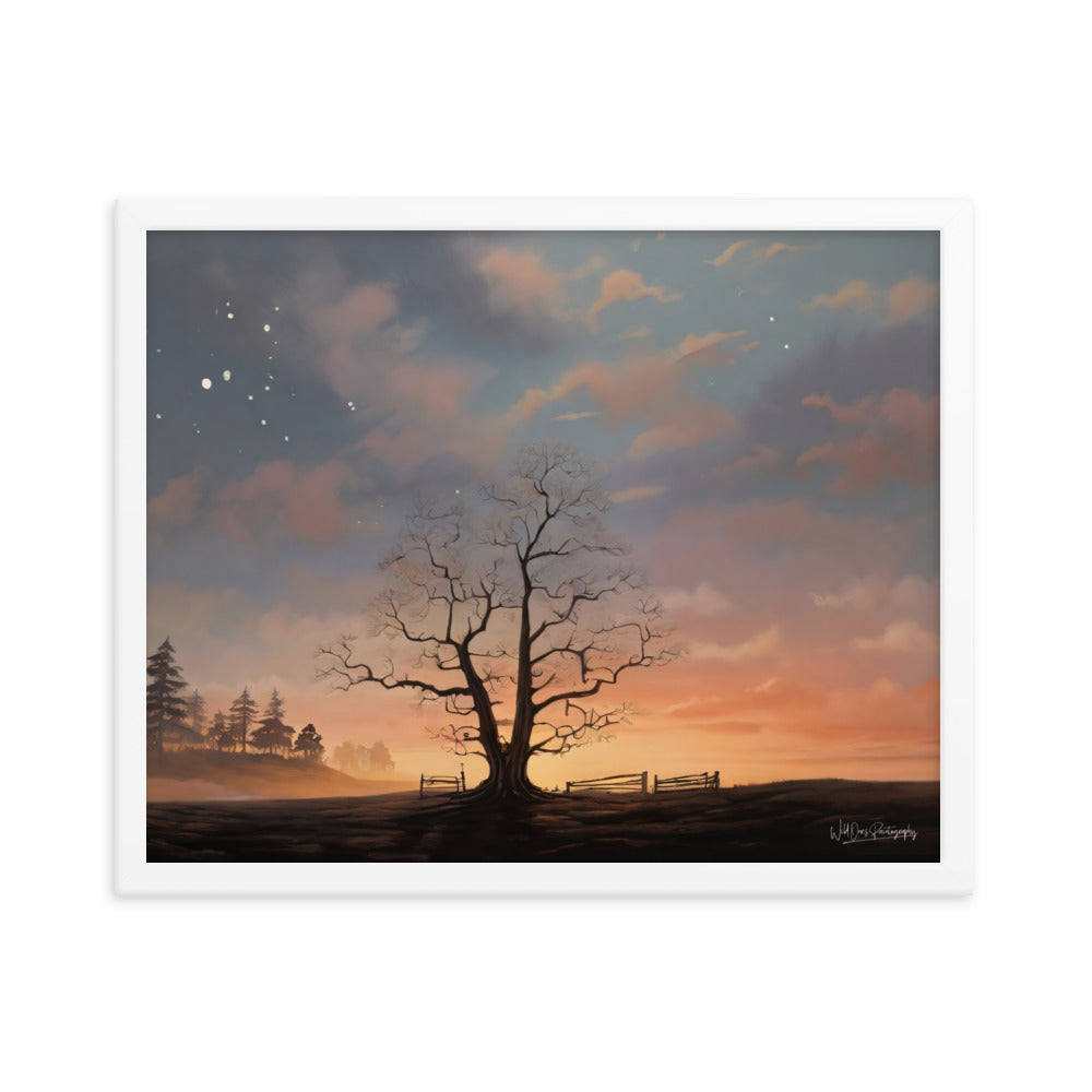 Split Tree Sunset - Framed Paintography