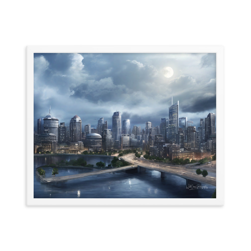 Night City Landing - Framed Paintography