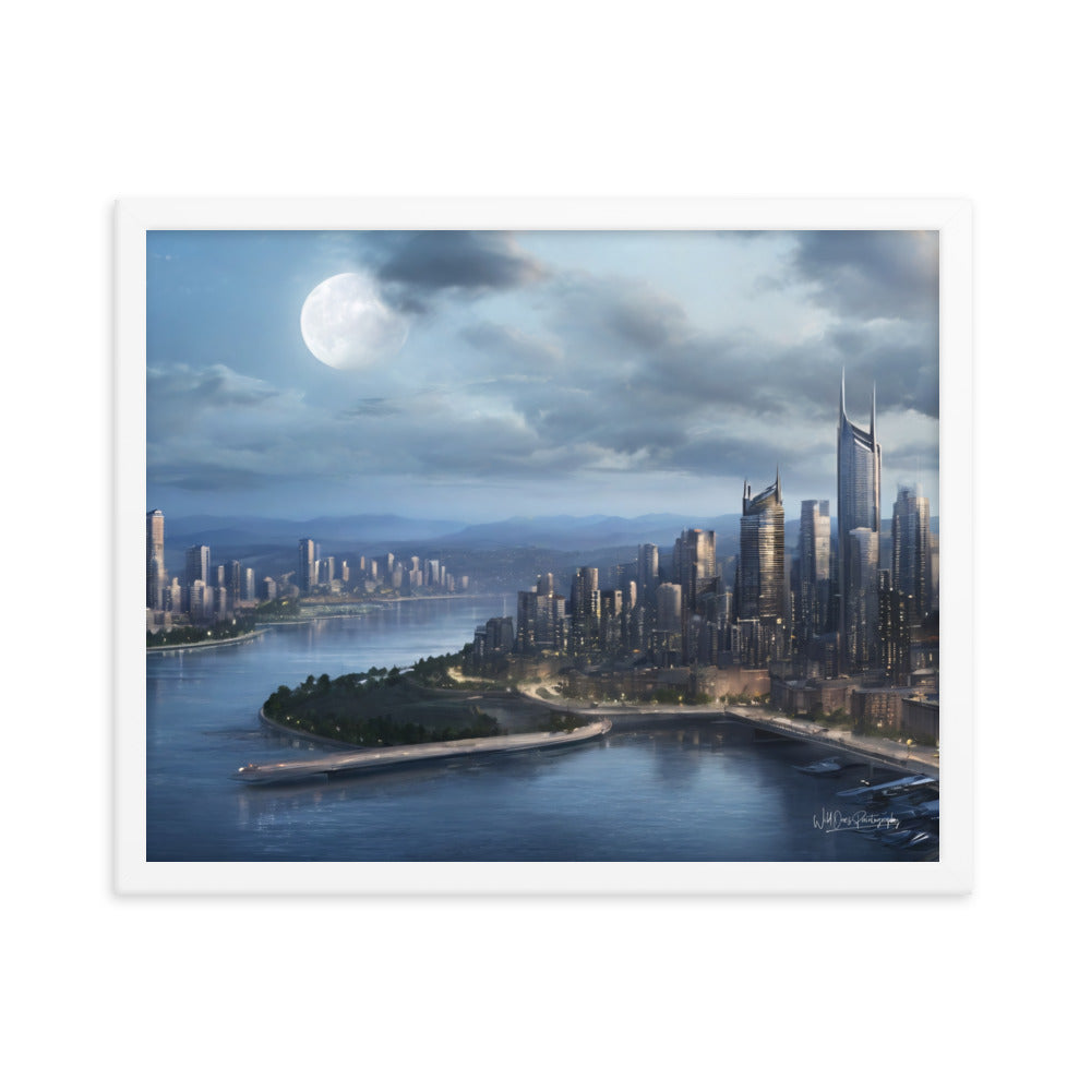 Night City Moon - Framed Paintography