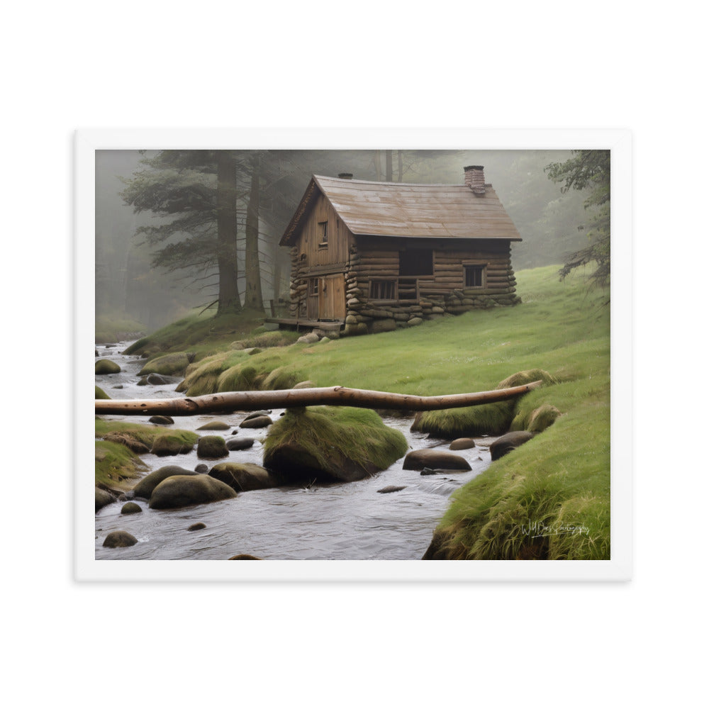 Misty Forest Cabin - Framed Paintography