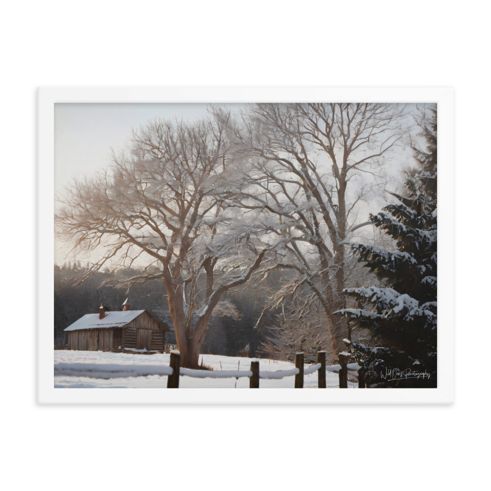 Winter Wonder Cabin - Framed Paintography