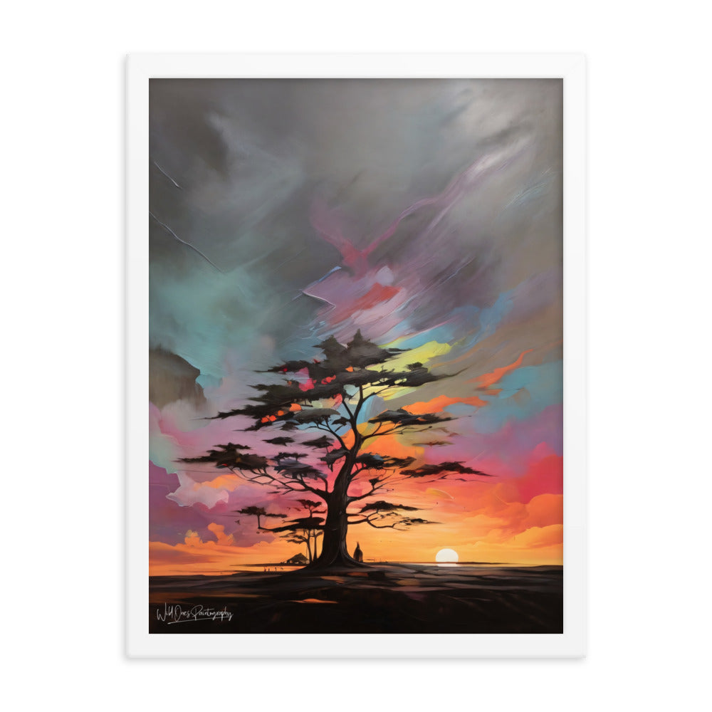 Vibrant Tree Sunset - Framed Paintography