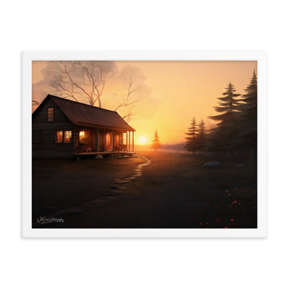 Sunset Cabin - Framed Paintography