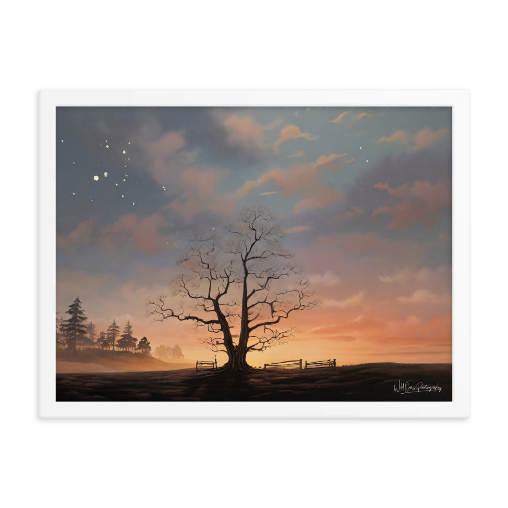 Split Tree Sunset - Framed Paintography