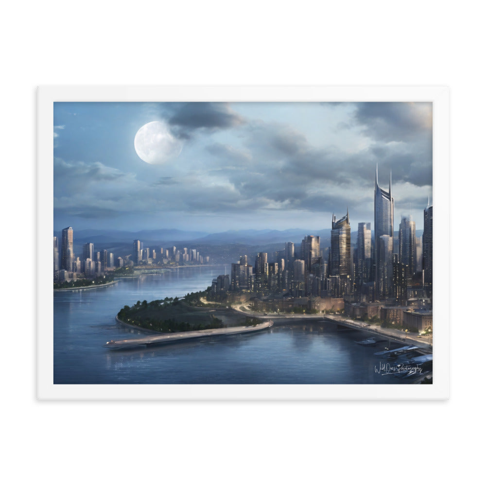 Night City Moon - Framed Paintography