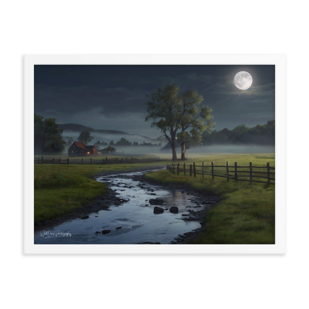 Misty Moon Creek - Framed Paintography