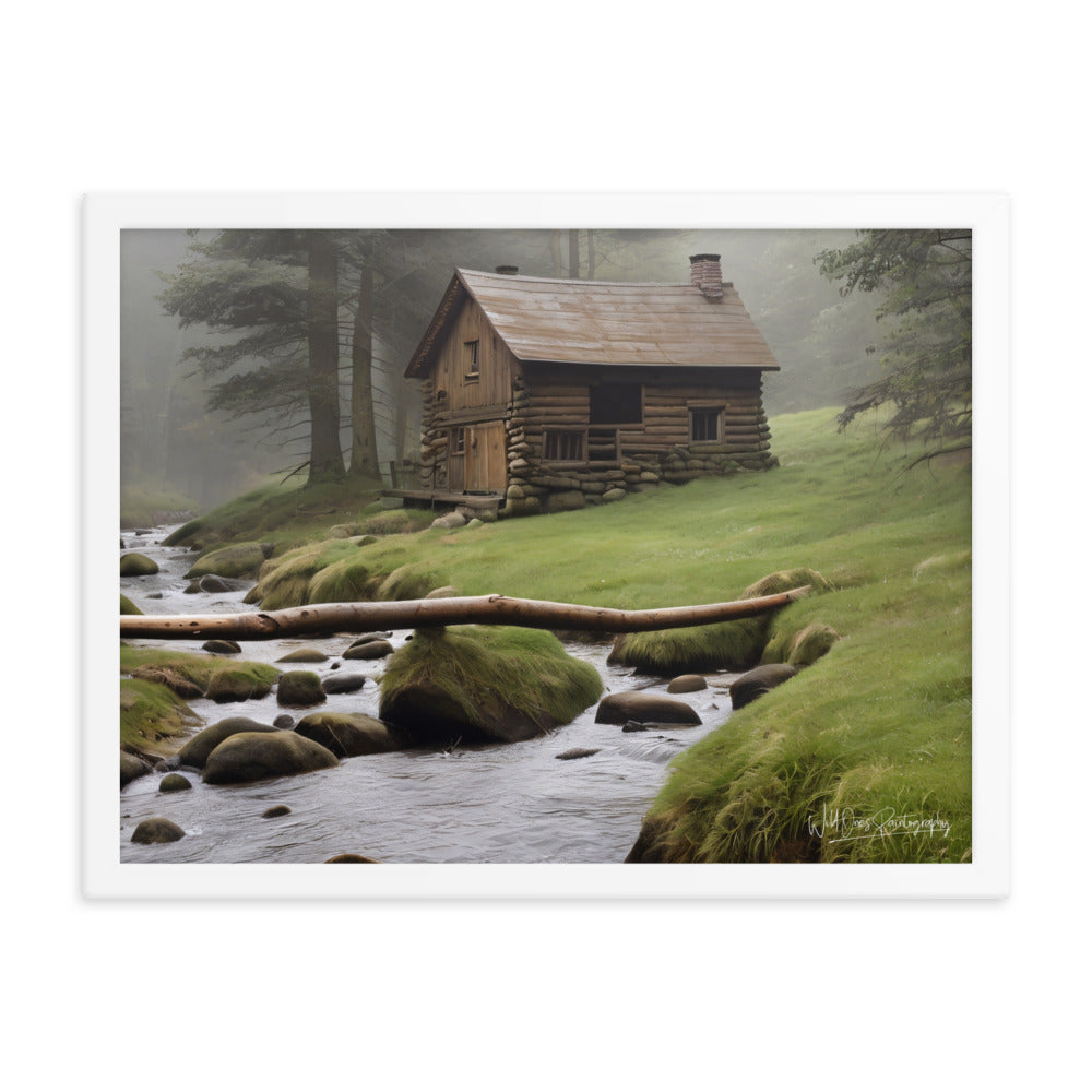 Misty Forest Cabin - Framed Paintography