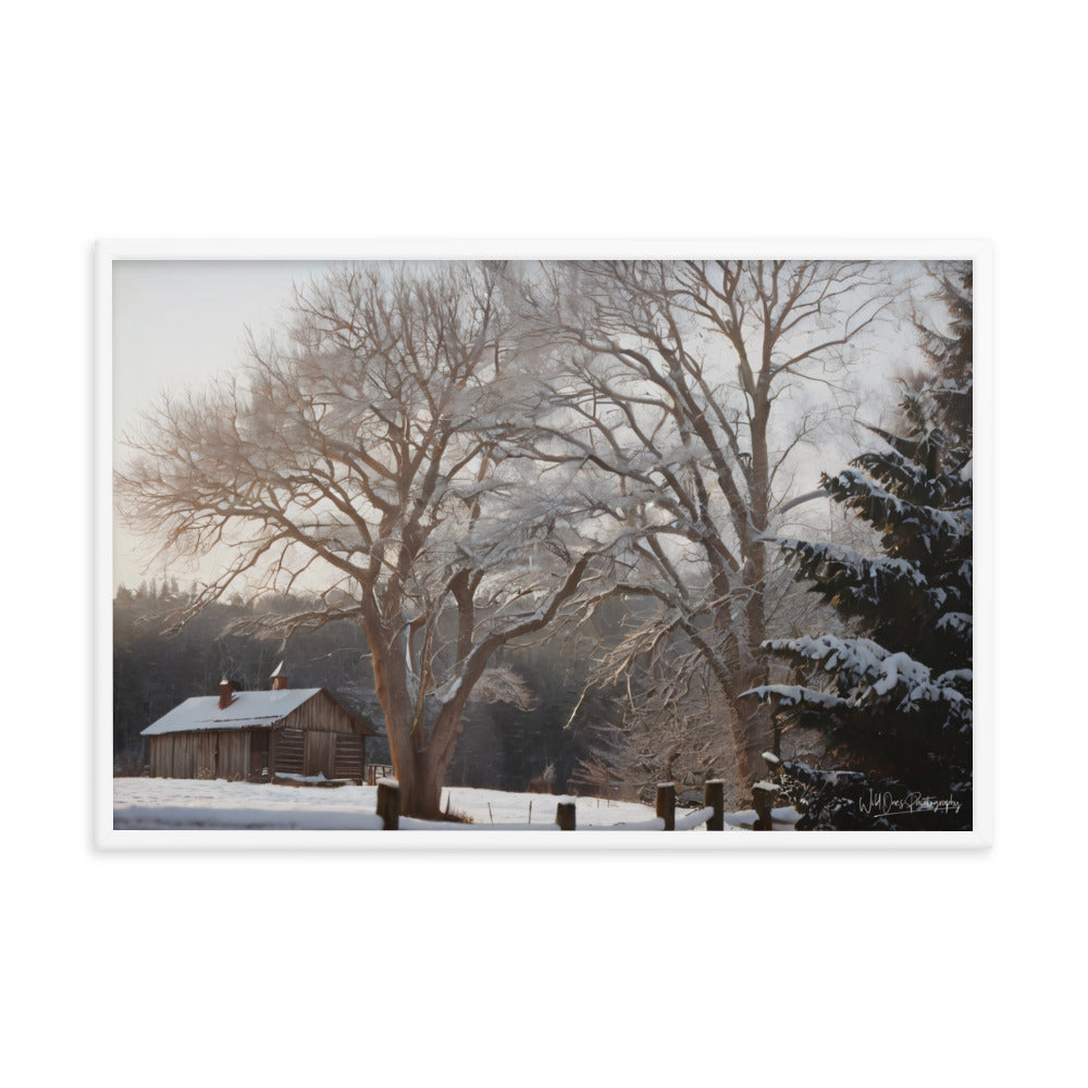 Winter Wonder Cabin - Framed Paintography