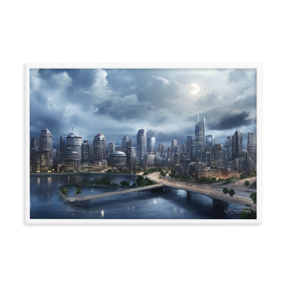 Night City Landing - Framed Paintography