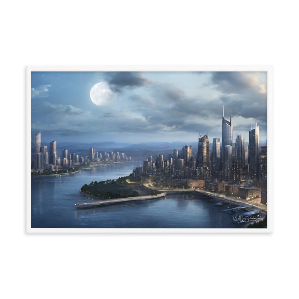 Night City Moon - Framed Paintography