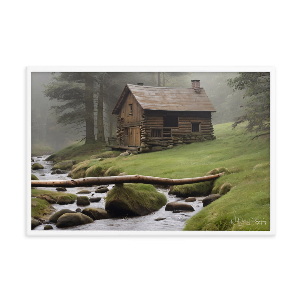 Misty Forest Cabin - Framed Paintography