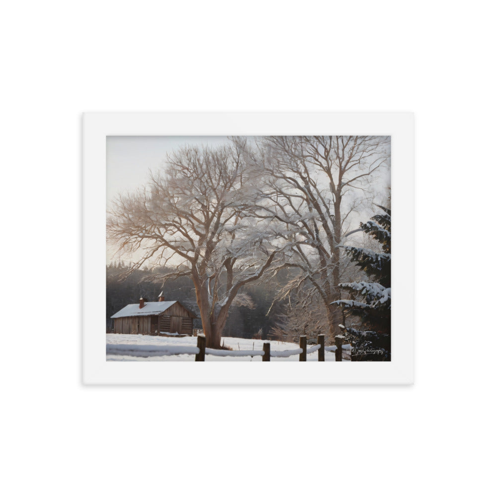 Winter Wonder Cabin - Framed Paintography