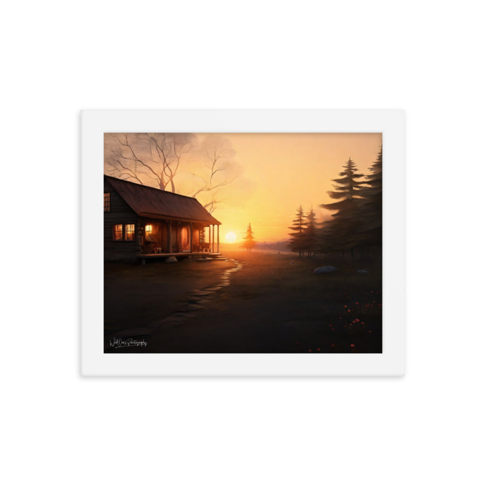 Sunset Cabin - Framed Paintography