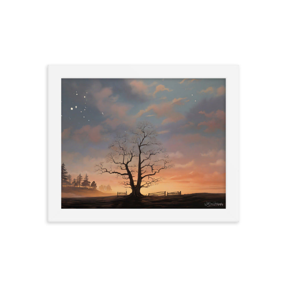 Split Tree Sunset - Framed Paintography