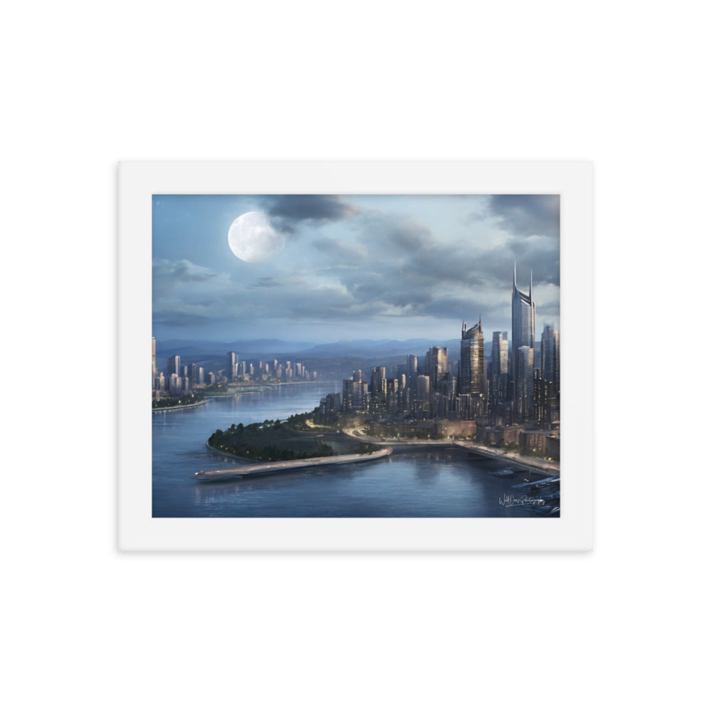 Night City Moon - Framed Paintography